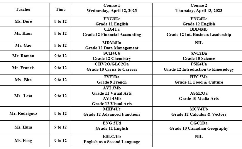 High School Exam Schedule Term 3